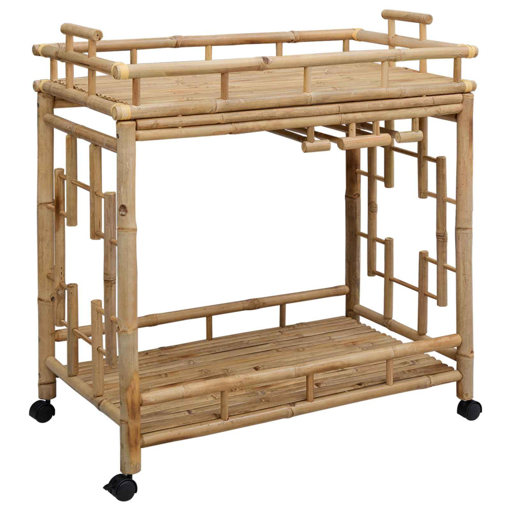 Produktbild för Vinvagn med hjul Naturfärg 85 x 50 x 93 cm Bambus
