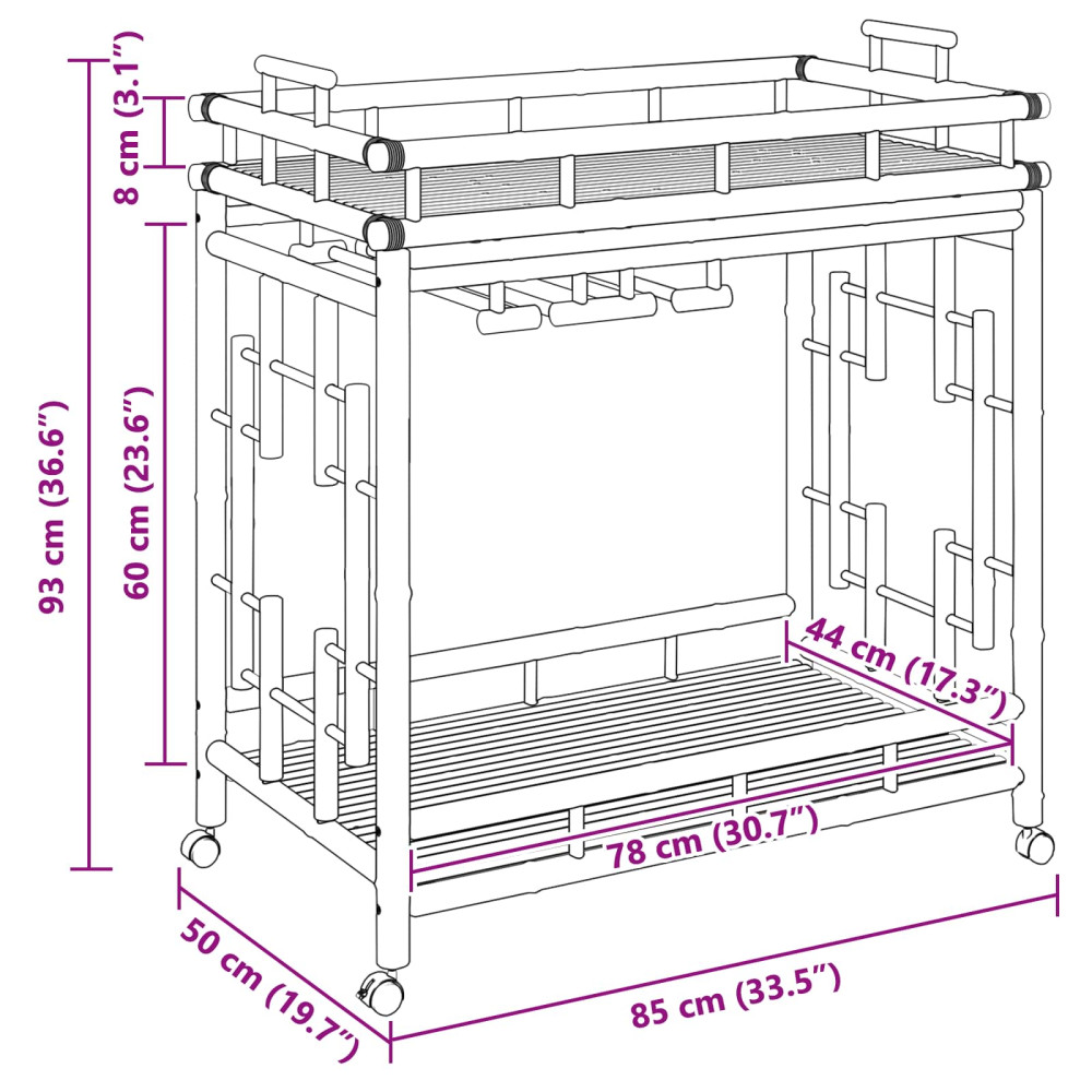 Produktbild för Vinvagn med hjul Naturfärg 85 x 50 x 93 cm Bambus