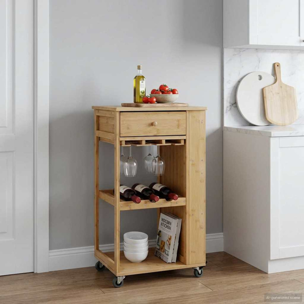 Produktbild för Köksvagn med hjul Naturfärg 47,5 x 36 x 83 cm Bambus