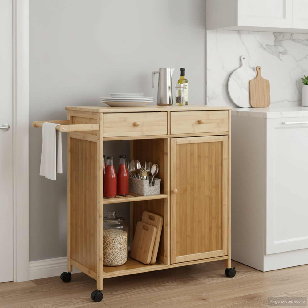 Produktbild för Köksvagn med hjul Naturfärg 90,5 x 36 x 86,5 cm Bambus
