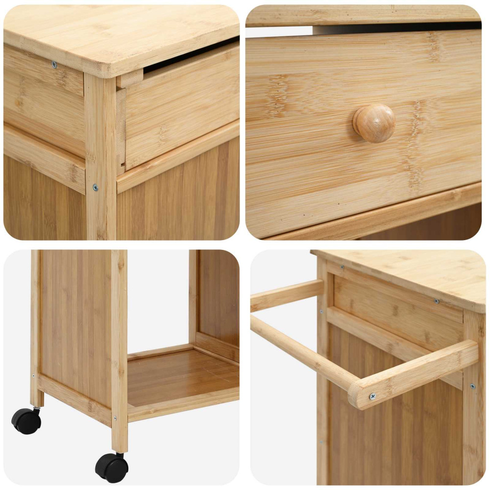 Produktbild för Köksvagn med hjul Naturfärg 90,5 x 36 x 86,5 cm Bambus