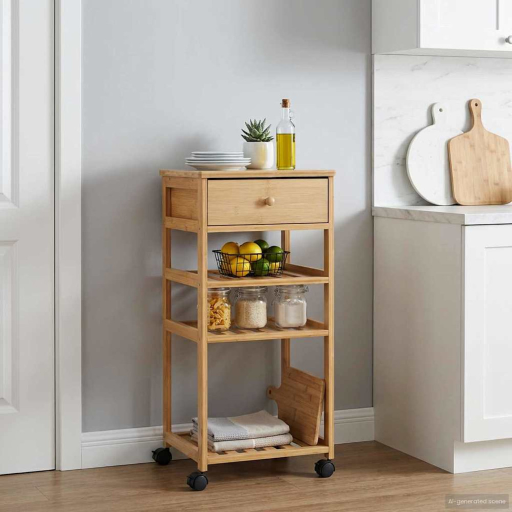 Produktbild för Köksvagn med hjul Naturfärg 37 x 36 x 80 cm Bambus