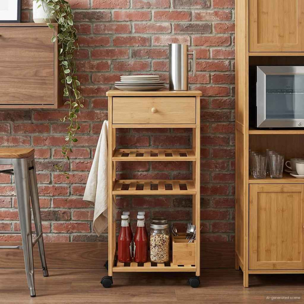 Produktbild för Köksvagn med hjul Naturfärg 37 x 36 x 80 cm Bambus