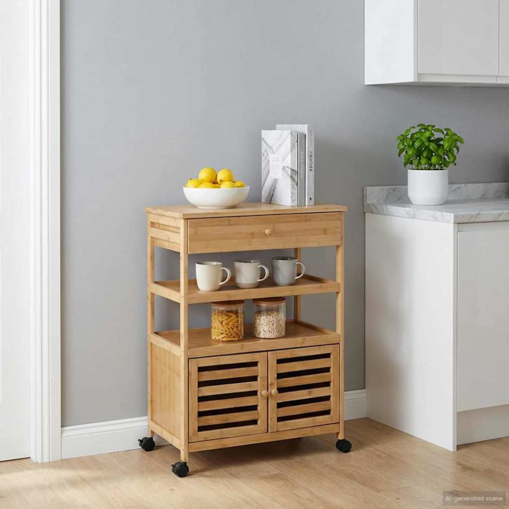 Produktbild för Köksvagn med hjul Naturfärg 59,5 x 36 x 82 cm Bambus