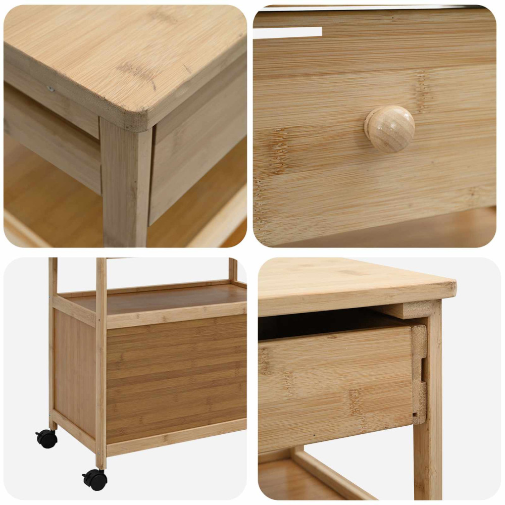 Produktbild för Köksvagn med hjul Naturfärg 59,5 x 36 x 82 cm Bambus