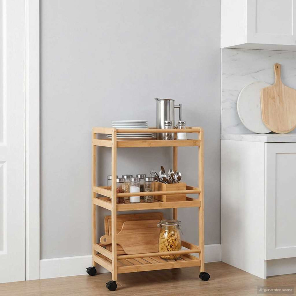 Produktbild för Köksvagn med hjul Naturfärg 46 x 38 x 76 cm Bambus