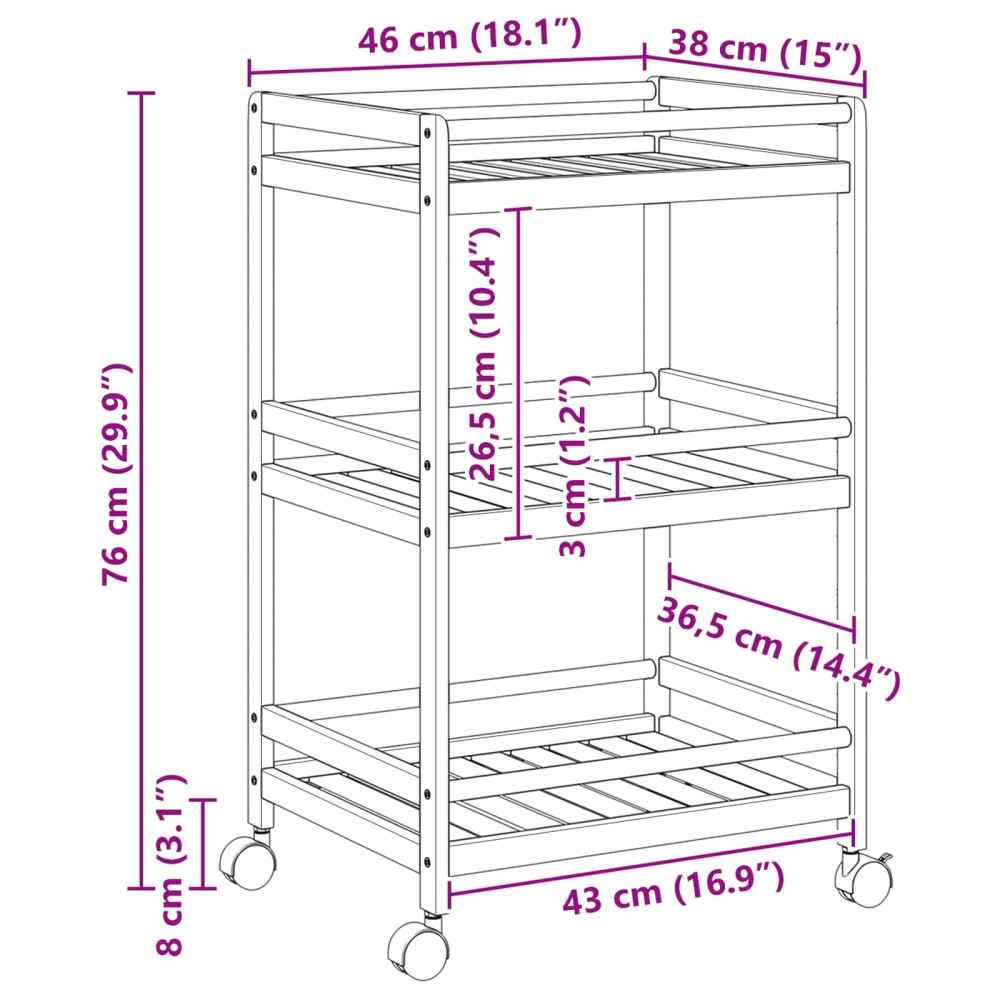 Produktbild för Köksvagn med hjul Naturfärg 46 x 38 x 76 cm Bambus