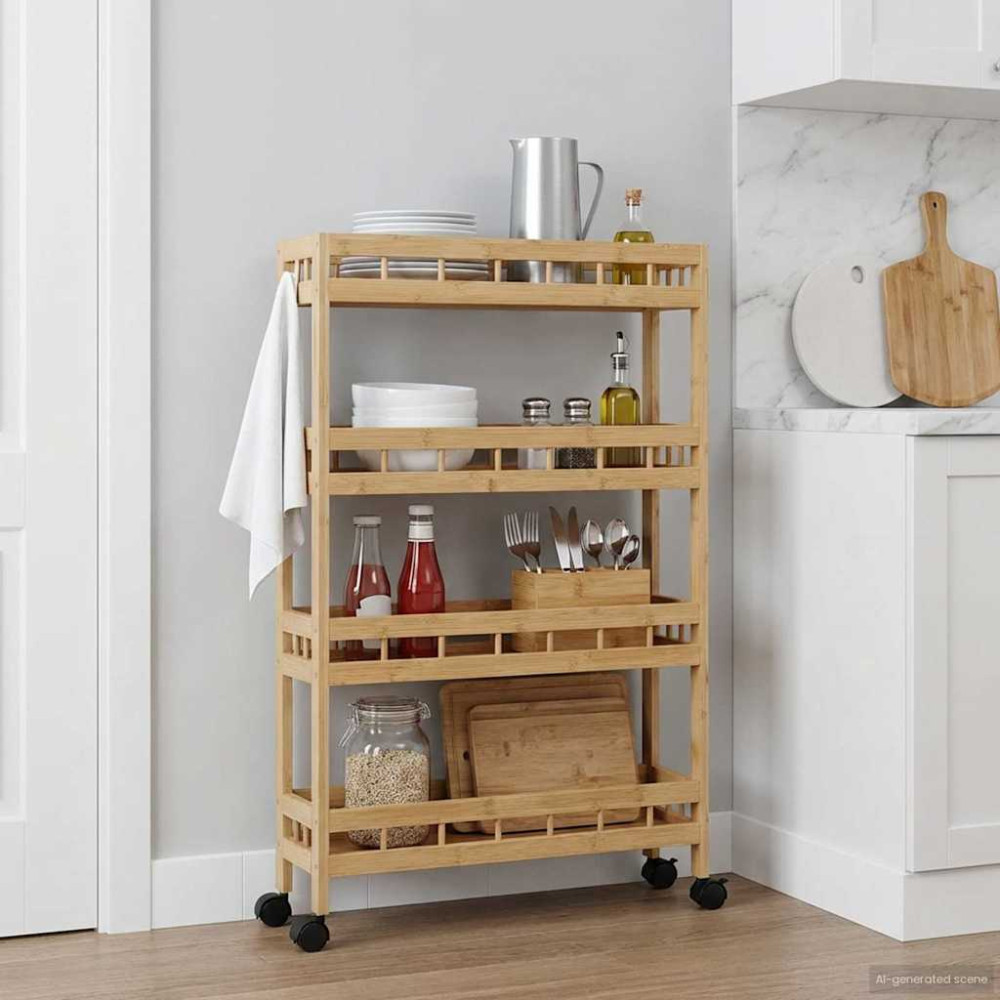 Produktbild för Köksvagn med hjul Naturfärg 60 x 18 x 97 cm Bambus