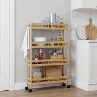 Produktbild för Köksvagn med hjul Naturfärg 60 x 18 x 97 cm Bambus