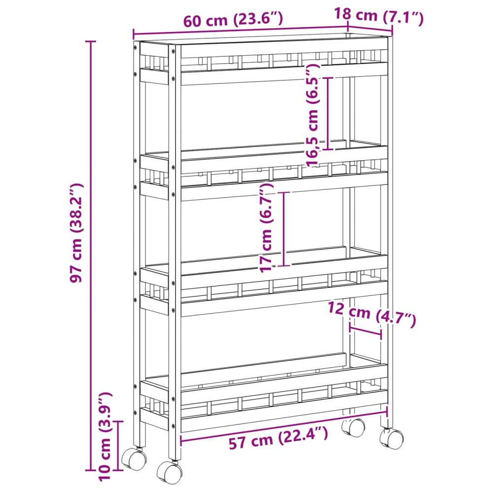 Produktbild för Köksvagn med hjul Naturfärg 60 x 18 x 97 cm Bambus