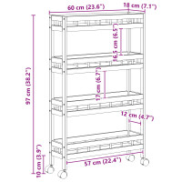 Produktbild för Köksvagn med hjul Naturfärg 60 x 18 x 97 cm Bambus