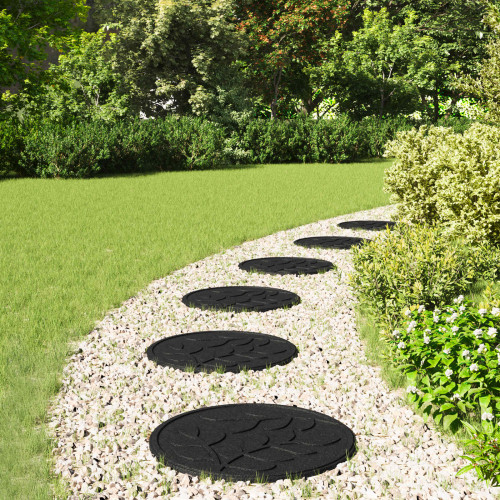 vidaXL Stepping Stone 6 pcs Svart Ø 44 x 2 cm Gummi