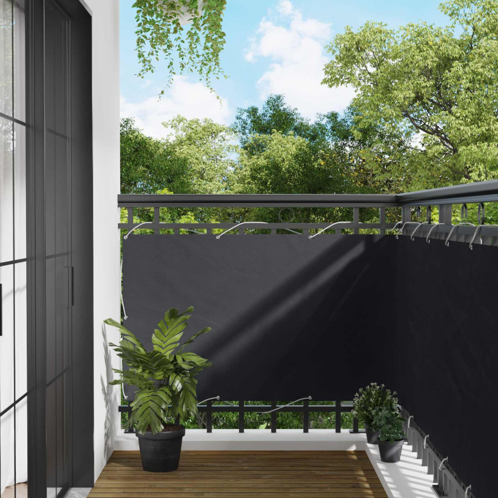 Produktbild för Balkong Skärm Svart 90 x 200 cm PU-belagt oxford alu
