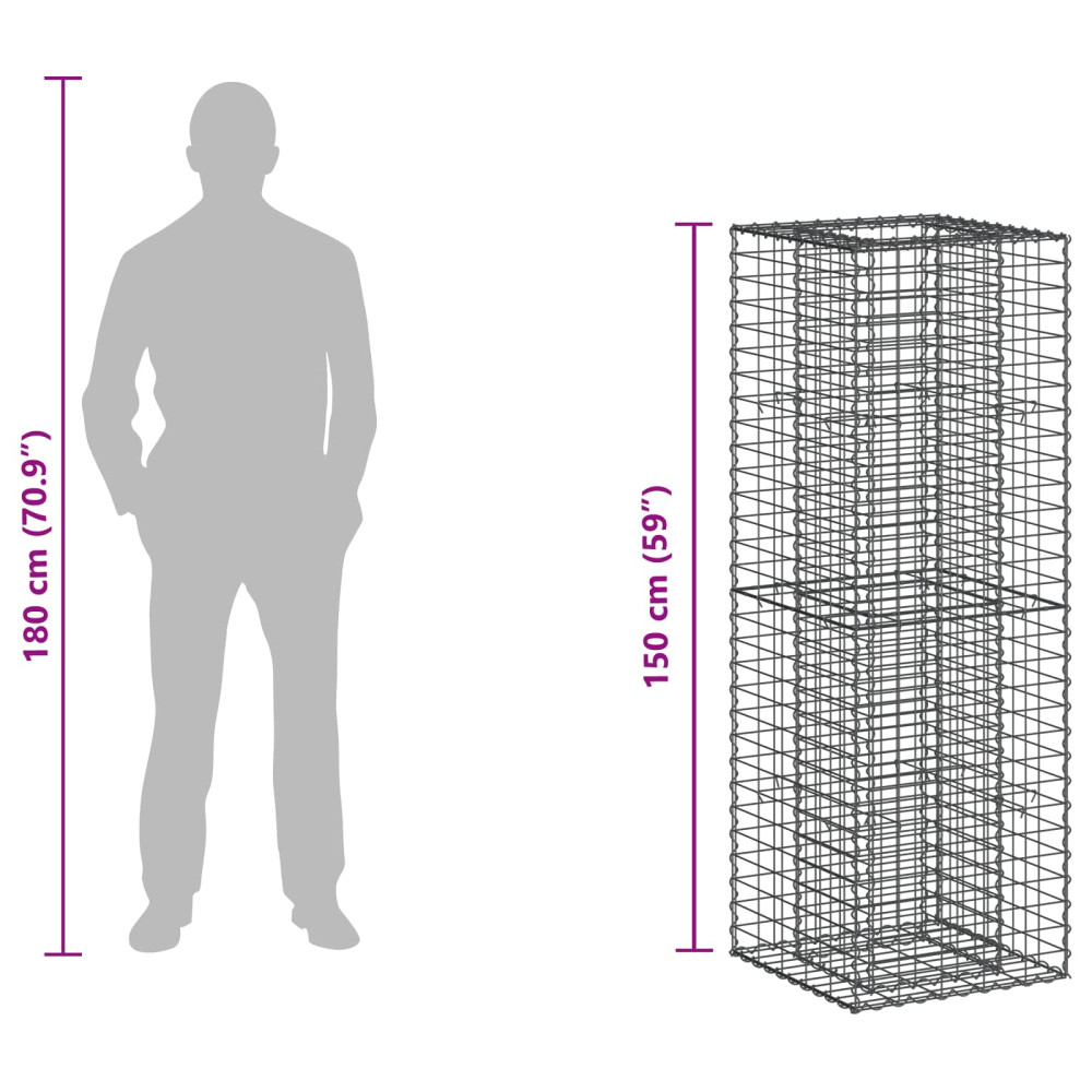 Produktbild för Gabion upphöjd säng Silver