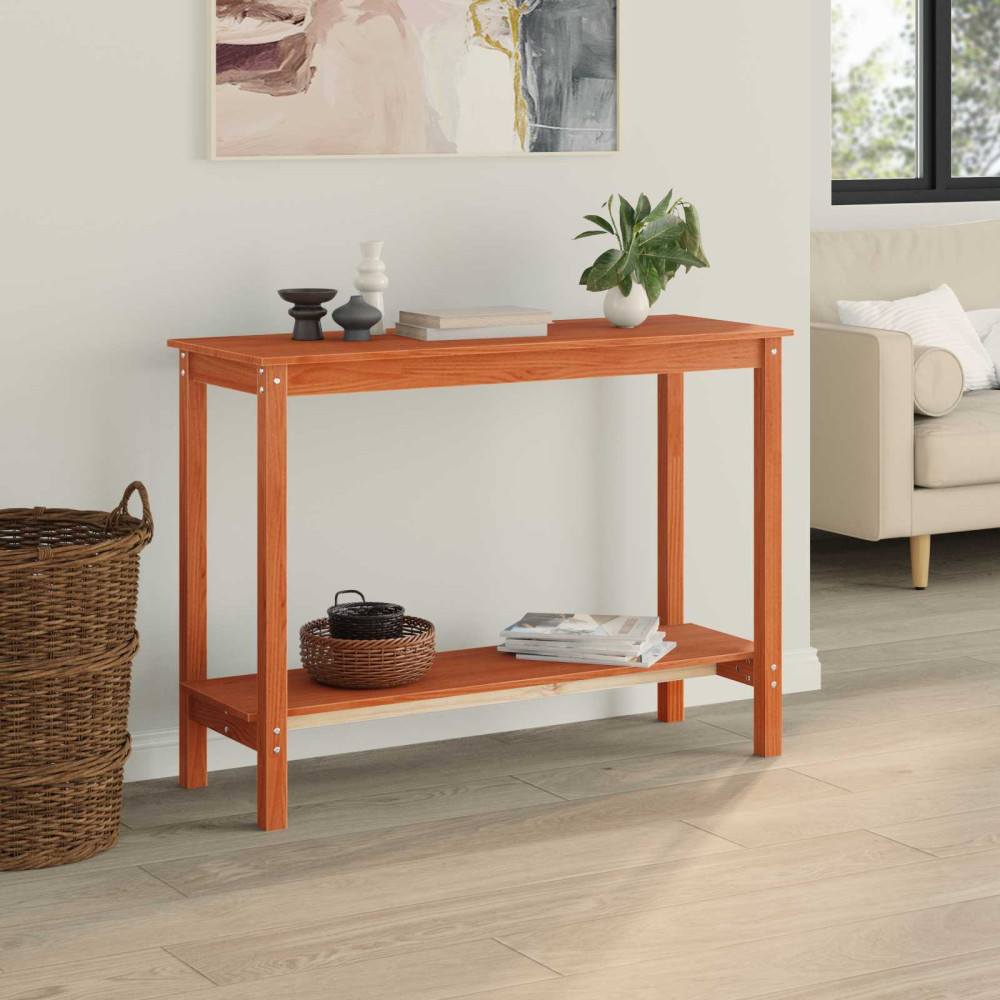Produktbild för Konsolbord med hylla VaxBrun 110 x 40 x 80 cm Massivt furu