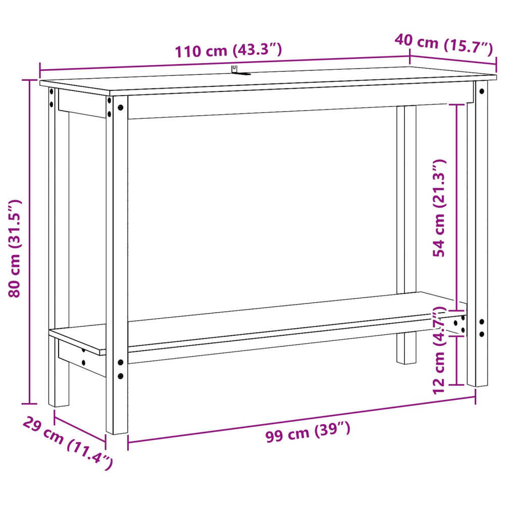 Produktbild för Konsolbord med hylla VaxBrun 110 x 40 x 80 cm Massivt furu