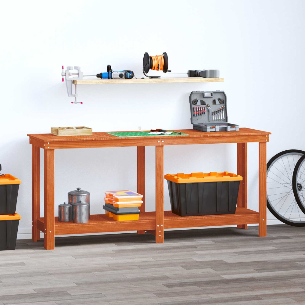 Produktbild för Arbetsbänk med hylla VaxBrun 180 x 50 x 80 cm Massivt furu