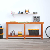 Produktbild för Arbetsbänk med hylla VaxBrun 180 x 50 x 80 cm Massivt furu