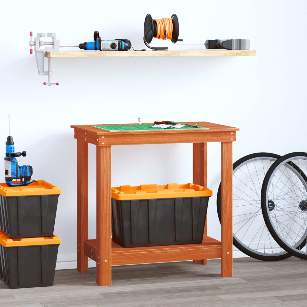 Produktbild för Arbetsbänk med hylla VaxBrun 80 x 50 x 80 cm Massivt furu