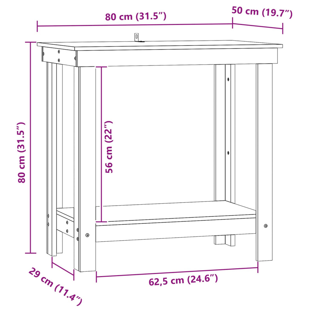 Produktbild för Arbetsbänk med hylla VaxBrun 80 x 50 x 80 cm Massivt furu