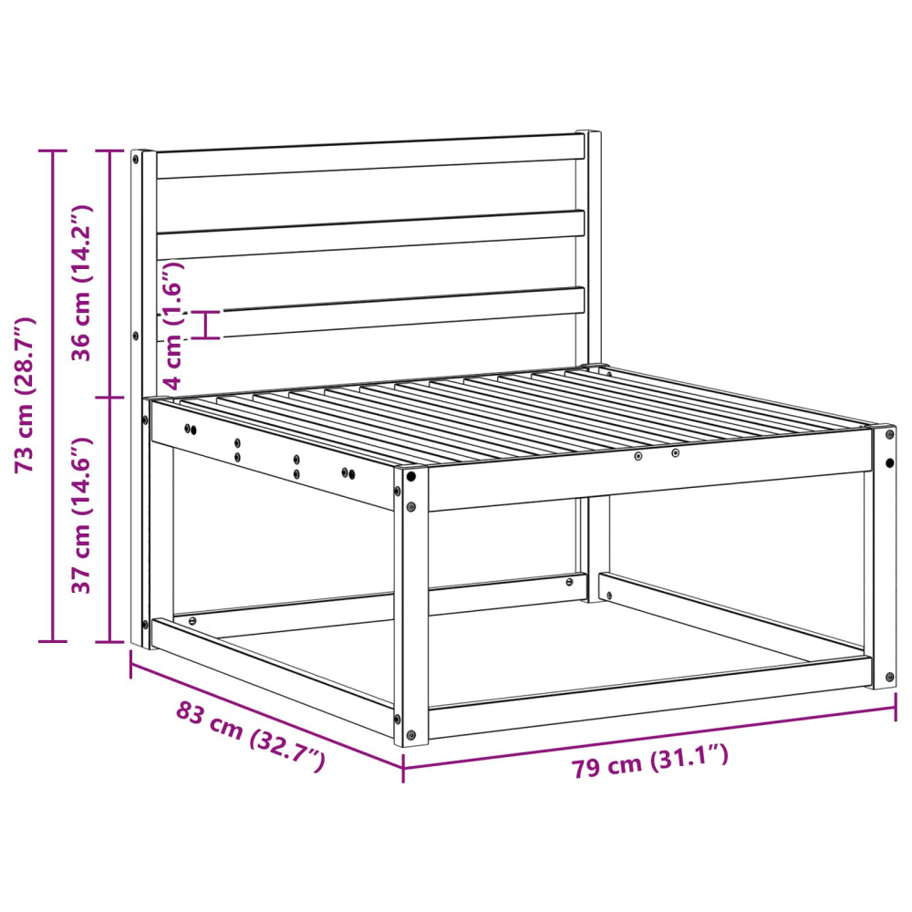 Produktbild för Utomhus Mellansoffa Naturfärg 79 x 83 x 73 cm
