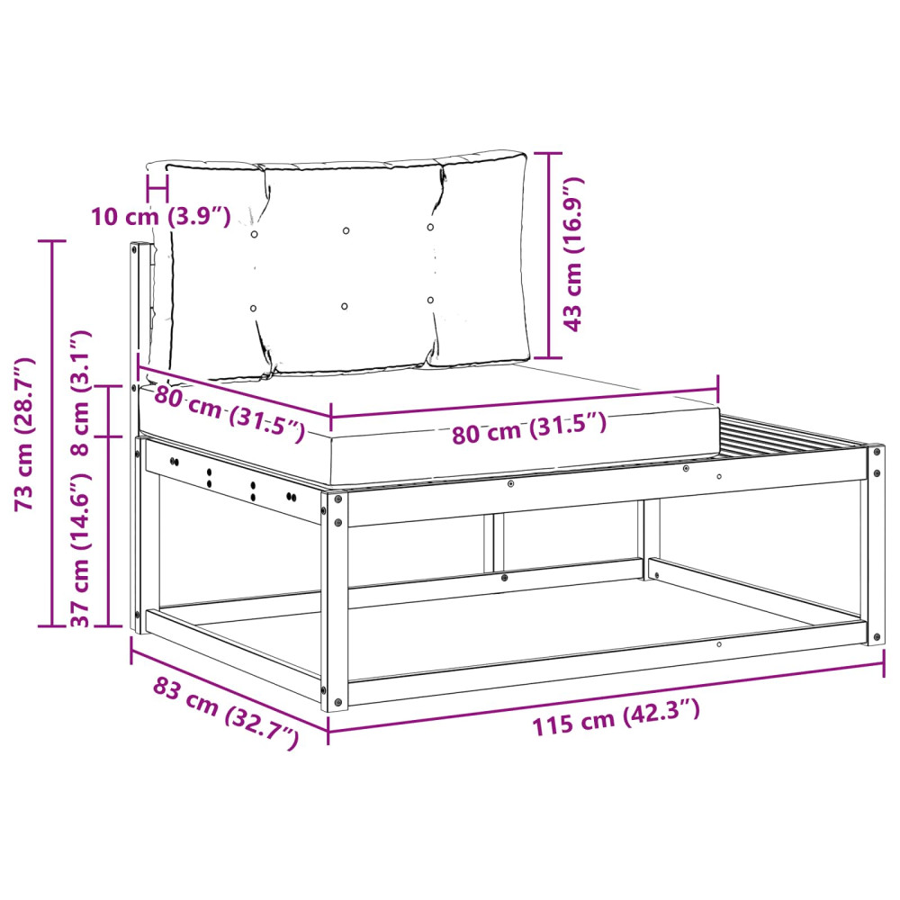 Produktbild för Utomhus modulsoffa med kudde Naturfärg 115 x 83 x 73 cm