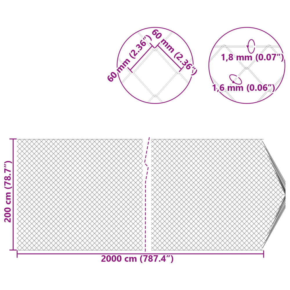 Produktbild för Kedjelänk Stängsel Galvaniserad 2 x 20 m Glas