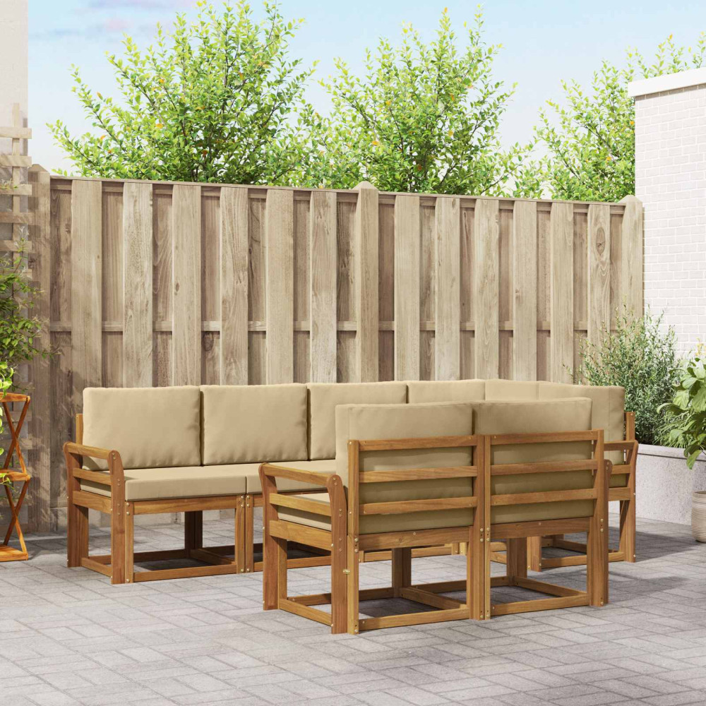 Produktbild för Utomhussoffset med kudde 7 pcs Naturlig och Beige
