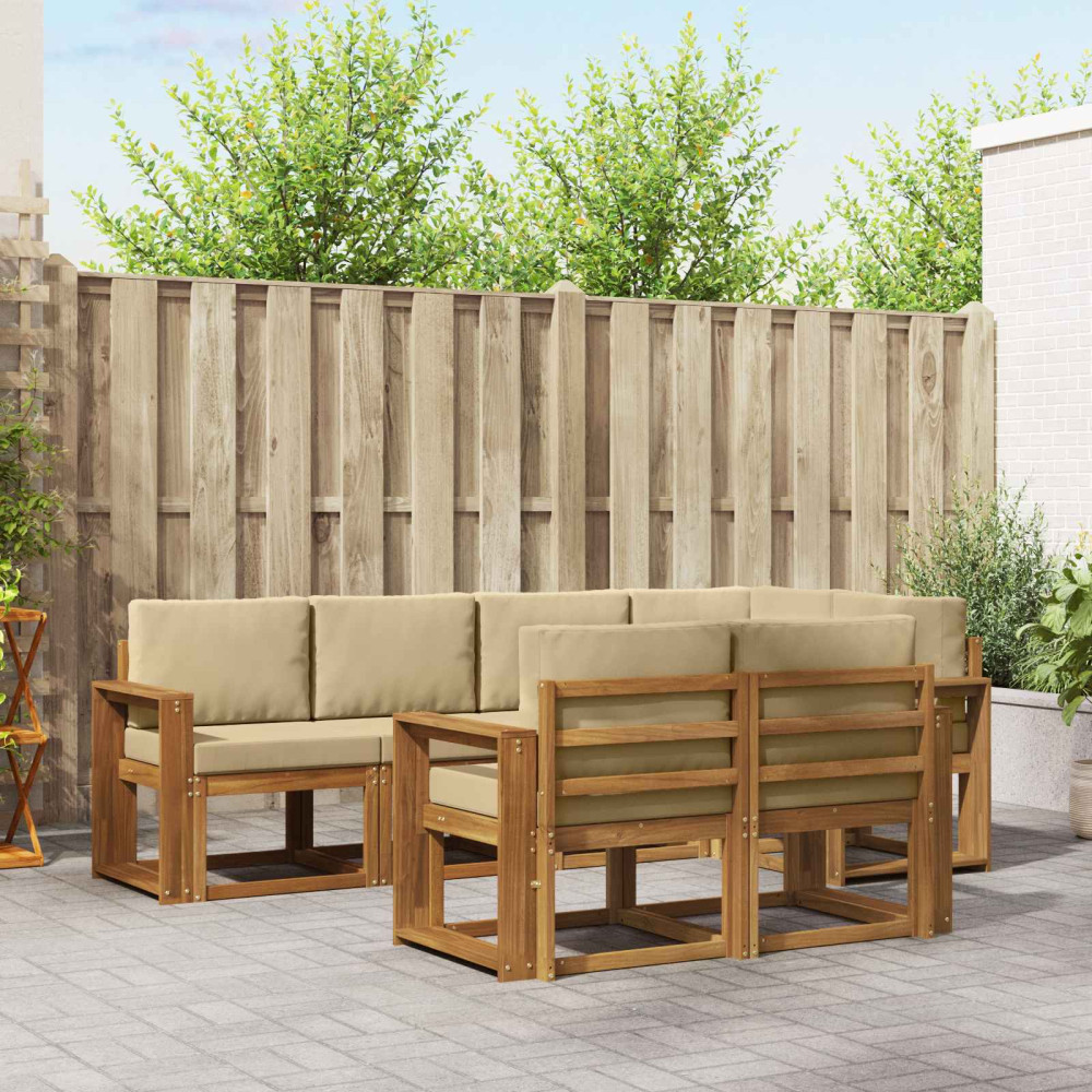 Produktbild för Utomhussoffset med kudde 7 pcs Naturlig och Beige