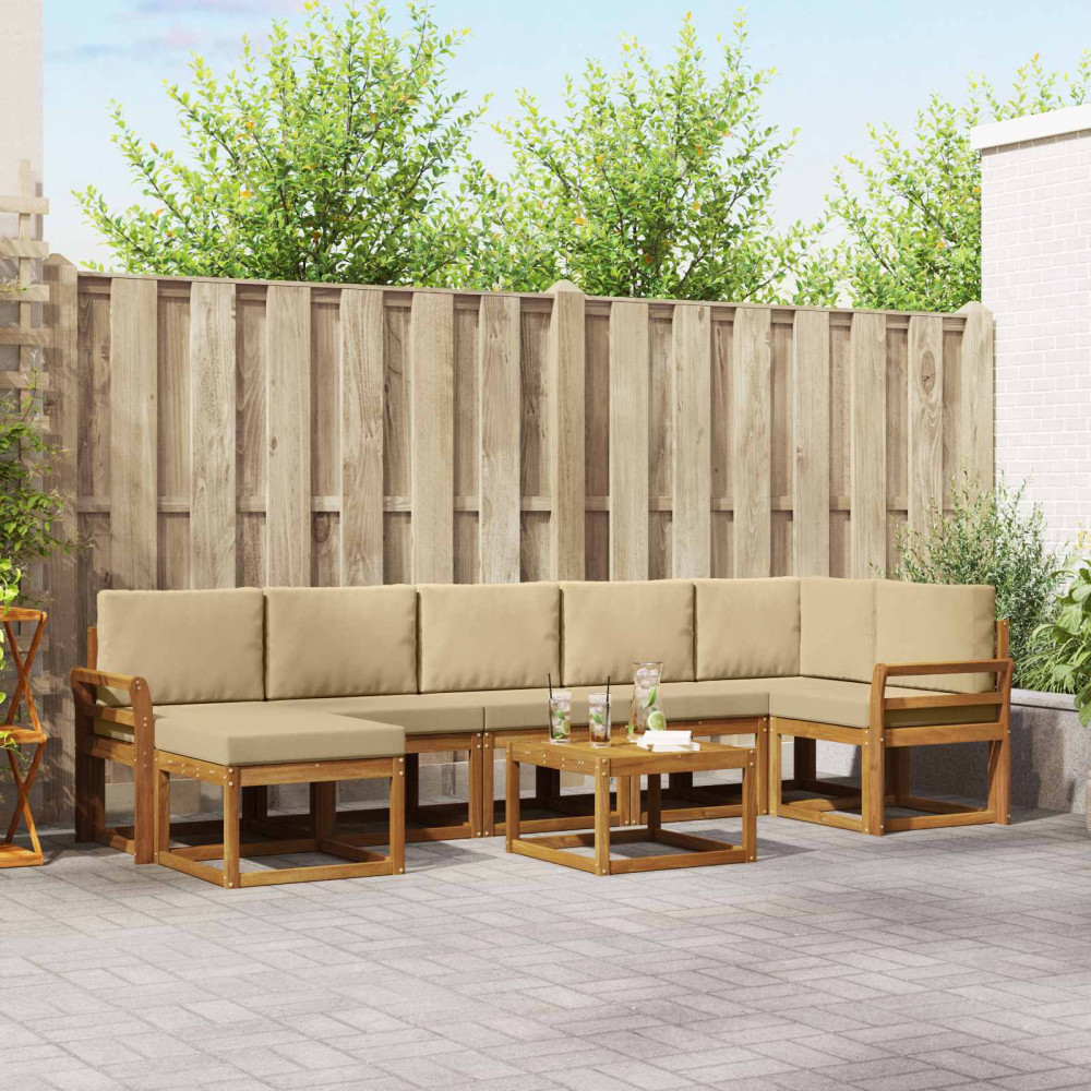 Produktbild för Utomhussoffset med kudde 8 pcs Naturlig och Beige