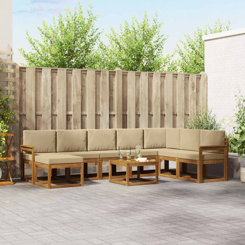 Produktbild för Utomhussoffset med kudde 9 pcs Naturlig och Beige