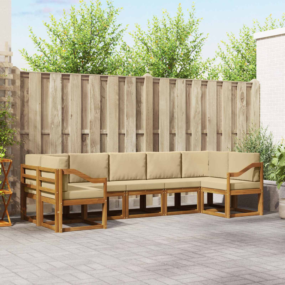 Produktbild för Utomhussoffset med kudde 7 pcs Naturlig och Beige