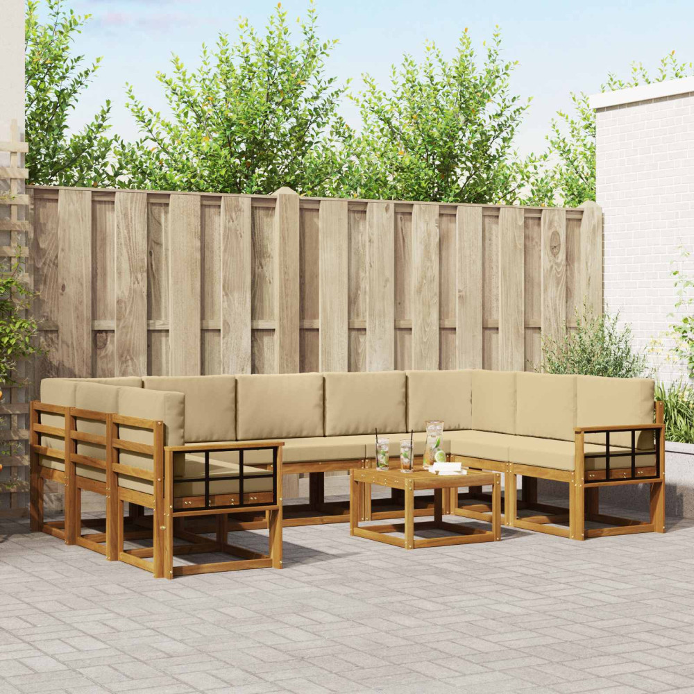 Produktbild för Utomhussoffset med kudde 10 pcs Naturlig och Beige