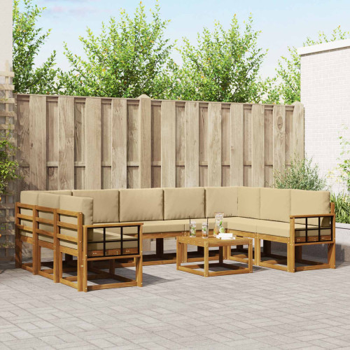 vidaXL Utomhussoffset med kudde 10 pcs Naturlig och Beige