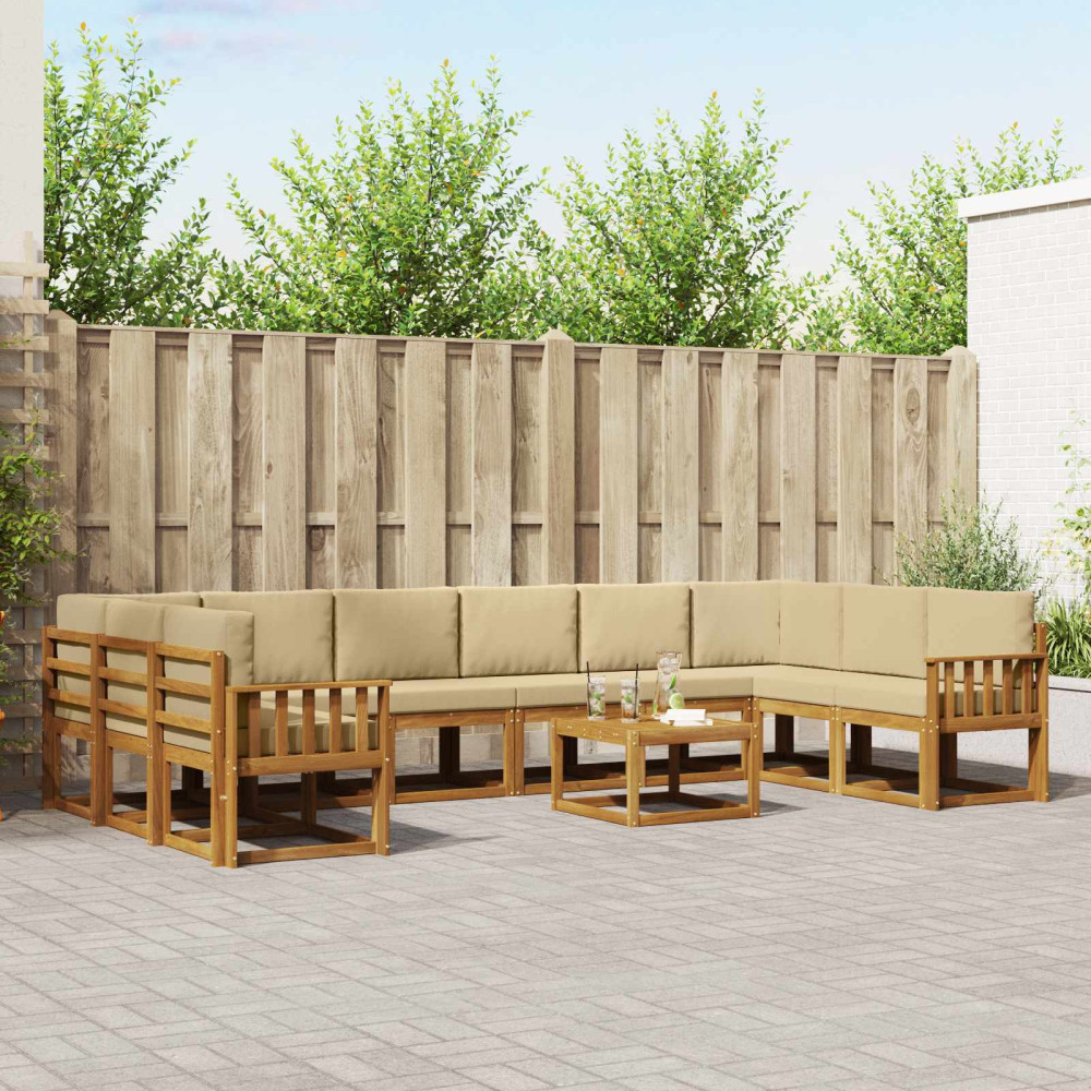 Produktbild för Utomhussoffset med kudde 11 pcs Naturlig och Beige