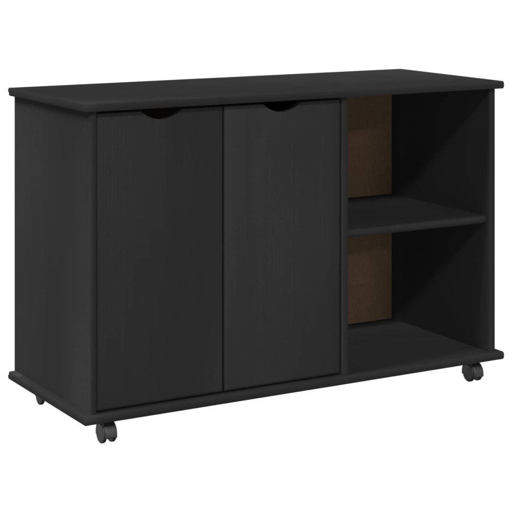Produktbild för Rullande skåp med hjul Svart 100 x 39 x 65,5 cm Massiv furu