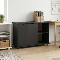 Produktbild för Rullande skåp med hjul Svart 100 x 39 x 65,5 cm Massiv furu