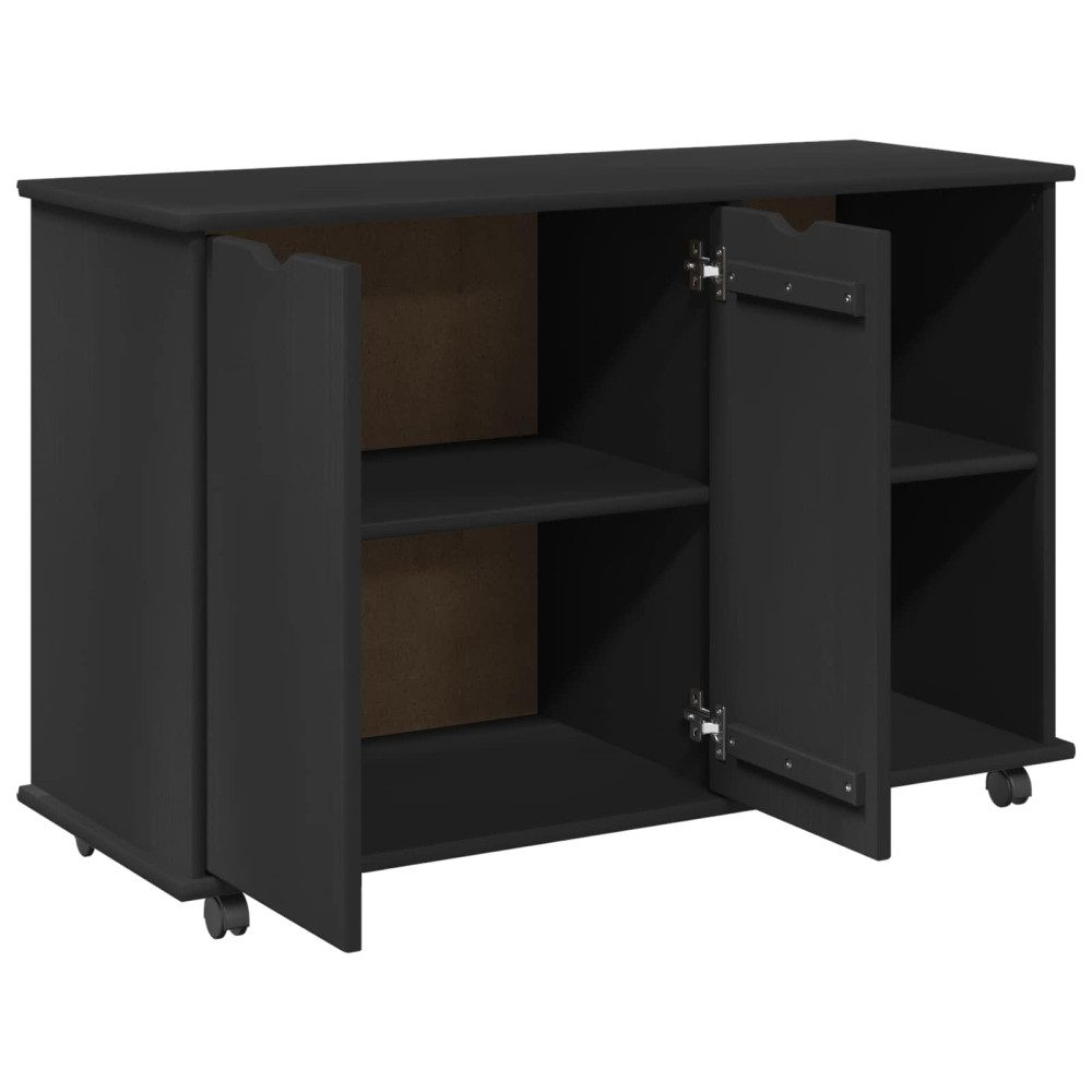 Produktbild för Rullande skåp med hjul Svart 100 x 39 x 65,5 cm Massiv furu