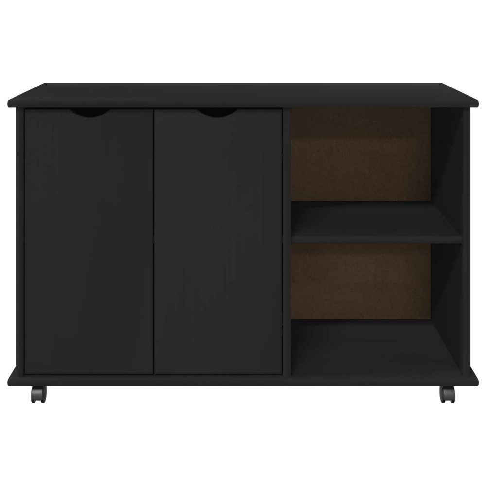 Produktbild för Rullande skåp med hjul Svart 100 x 39 x 65,5 cm Massiv furu