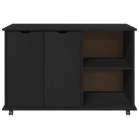 Produktbild för Rullande skåp med hjul Svart 100 x 39 x 65,5 cm Massiv furu