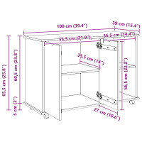 Produktbild för Rullande skåp med hjul Svart 100 x 39 x 65,5 cm Massiv furu