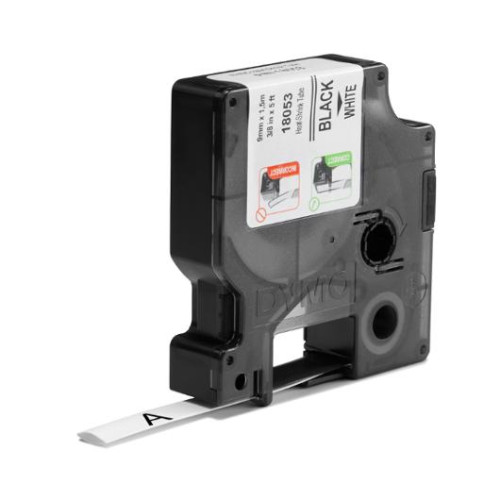 DYMO Tape Rhino krympslang 9mm svart på vit