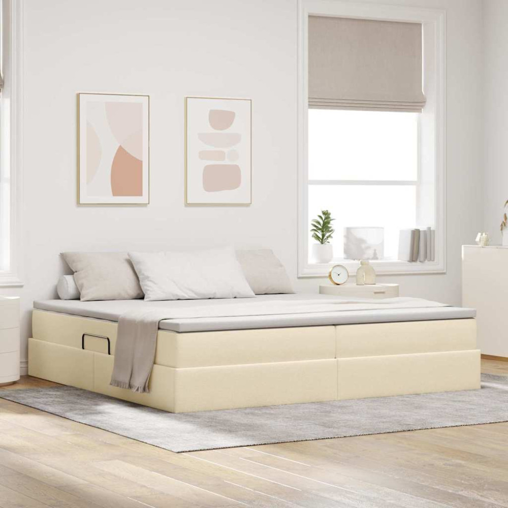 Produktbild för Förvaringssäng med madrass Kräm 200 x 200 cm Polyester