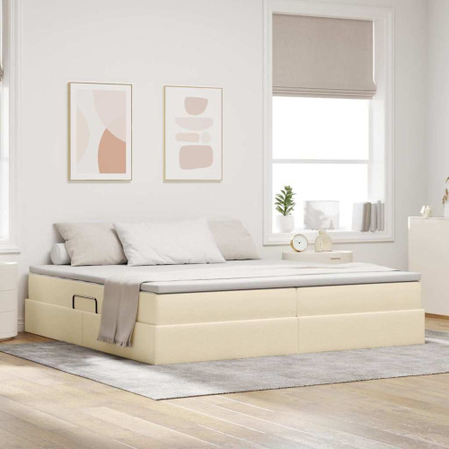 vidaXL Förvaringssäng med madrass Kräm 200 x 200 cm Polyester