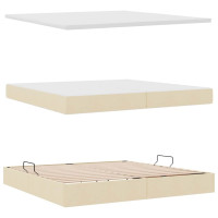 Produktbild för LED förvaringssäng med madrass Kräm 200 x 200 cm Tyg