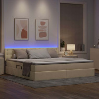 Produktbild för LED förvaringssäng med madrass Kräm 200 x 200 cm Tyg