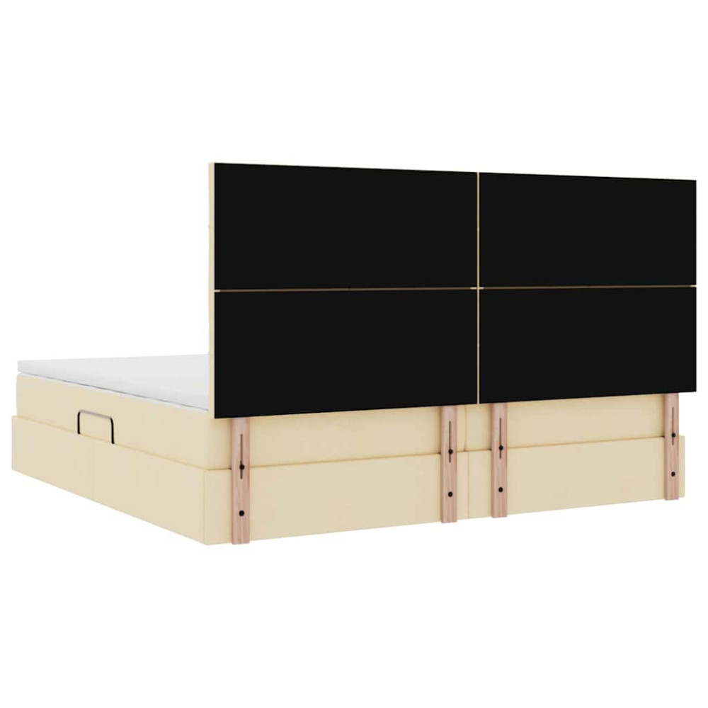 Produktbild för Förvaringssäng med madrass med huvudgavel Kräm 200 x 200 cm tyg