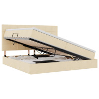 Produktbild för Förvaringssäng med madrass med huvudgavel Kräm 200 x 200 cm tyg