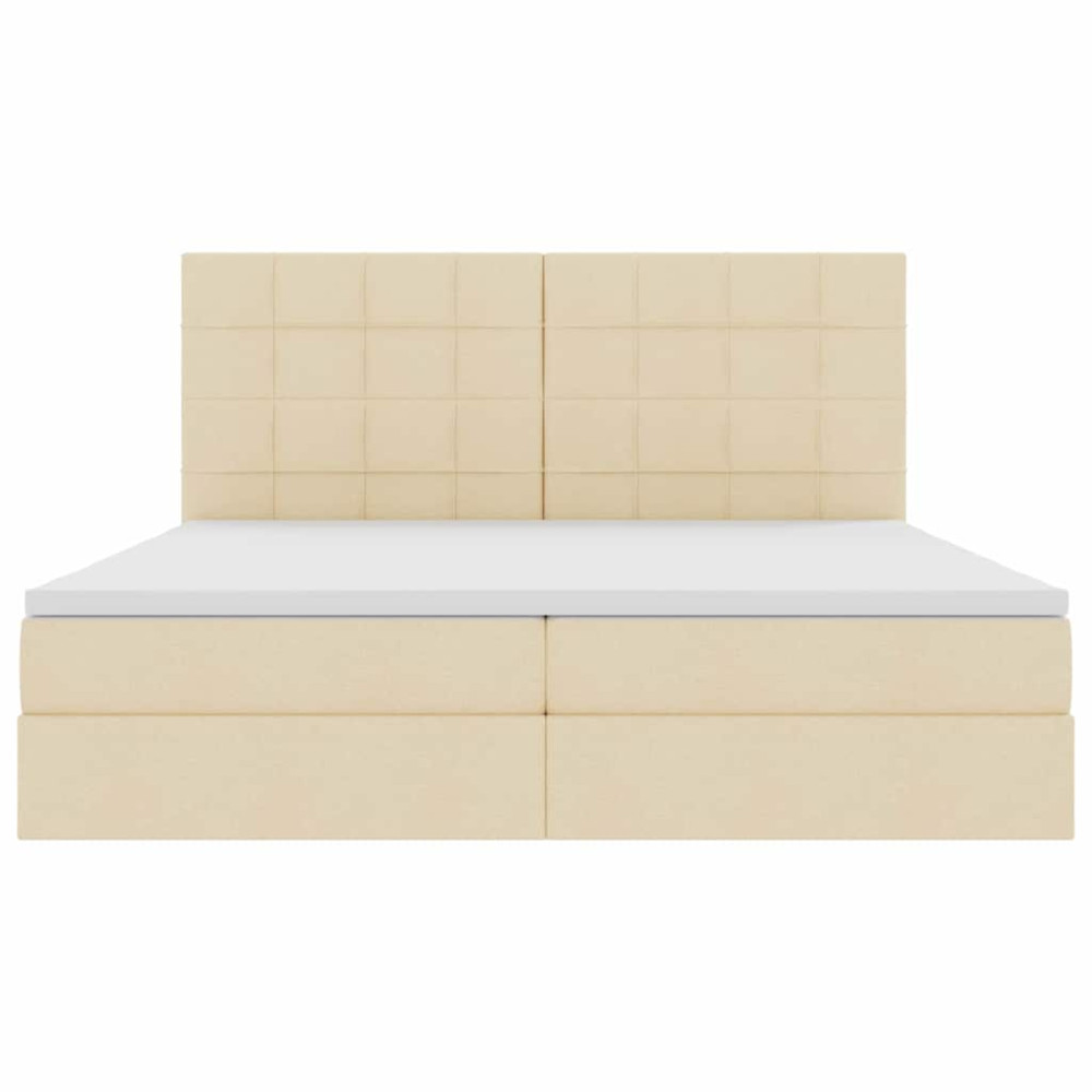 Produktbild för Förvaringssäng med madrass med huvudgavel Kräm 200 x 200 cm tyg