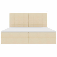 Produktbild för Förvaringssäng med madrass med huvudgavel Kräm 200 x 200 cm tyg